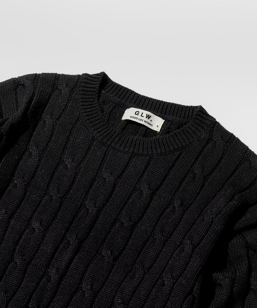 오버핏 케이블 스웨터 니트 블랙