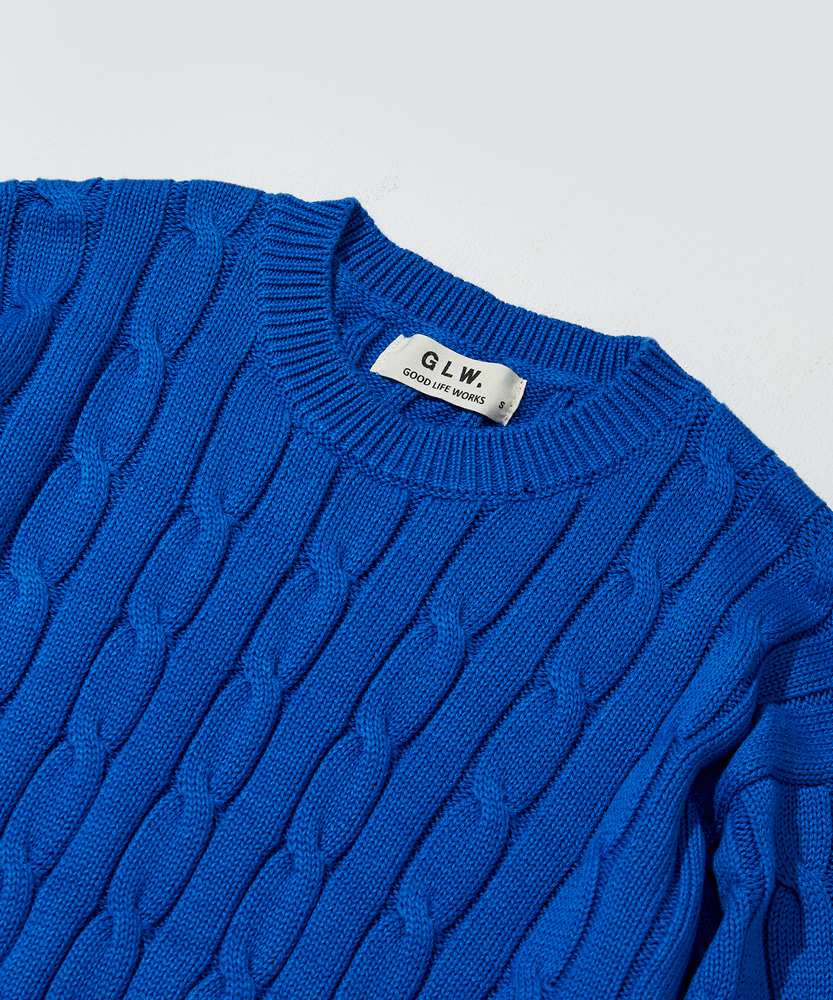 오버핏 케이블 스웨터 니트 블루